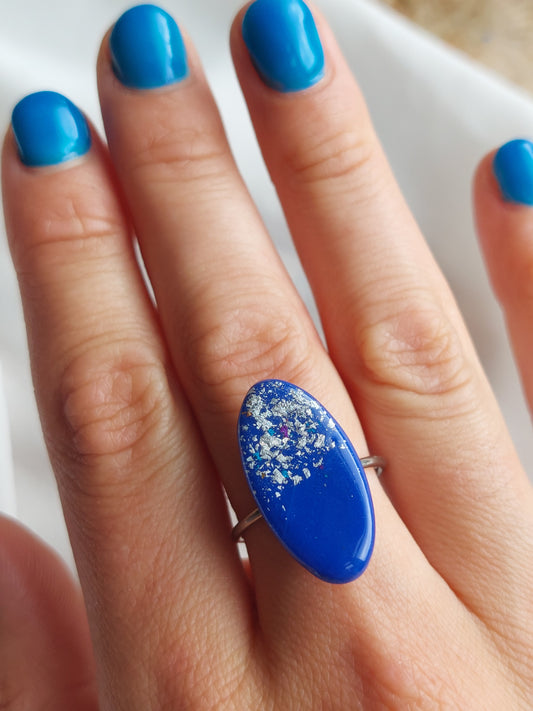 Dúil Bright blue & silver adjustable ring - Dúil