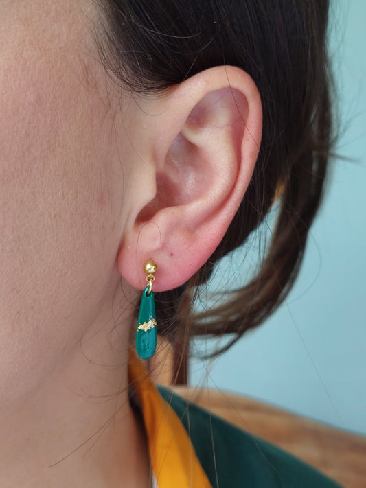 Green & gold drop dangling earrings | Dúil jewellery | Dúil - Dúil
