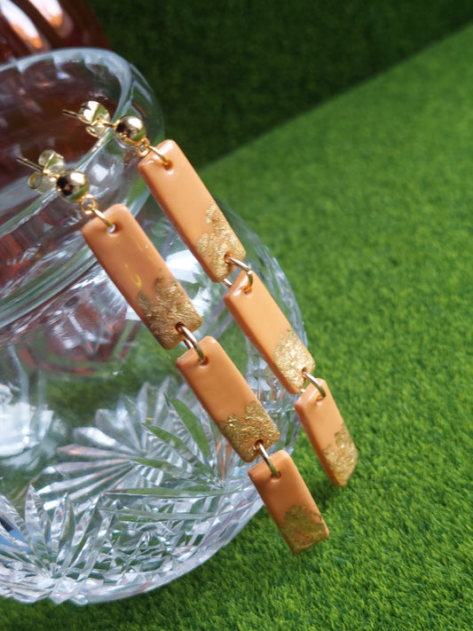 !!REDUCED!! Orange & gold long dangling earrings | Dúil Jewellery - Dúil