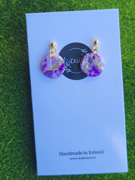 Dúil Purple Marble Dainty Dangle Earrings - Dúil