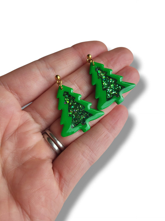 Sparkling Christmas Tree Dangle Earrings
