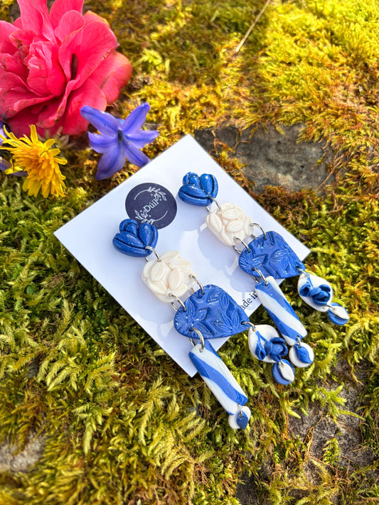 Blue and White Delft Statement Earrings