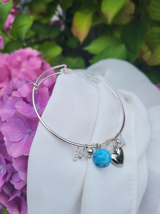 Silver adjustable charm bangle