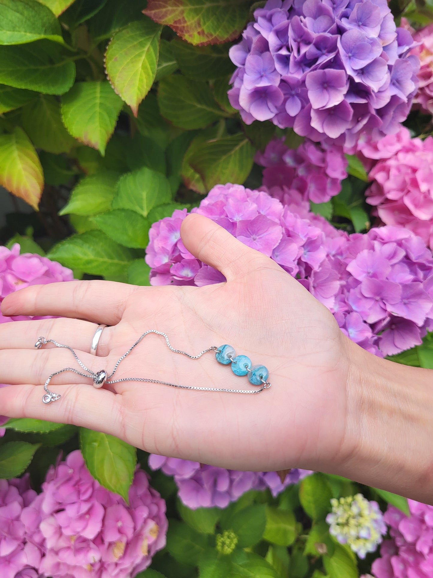 Sea foam silver adjustable bracelet