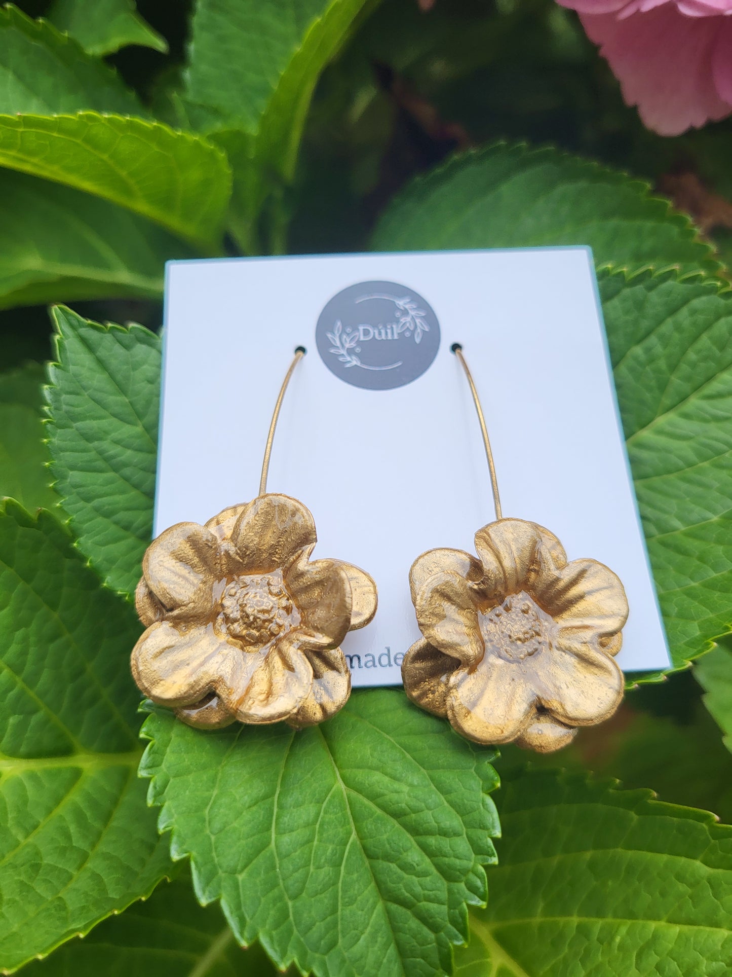 Gold Flower Dangle Drop Earrings