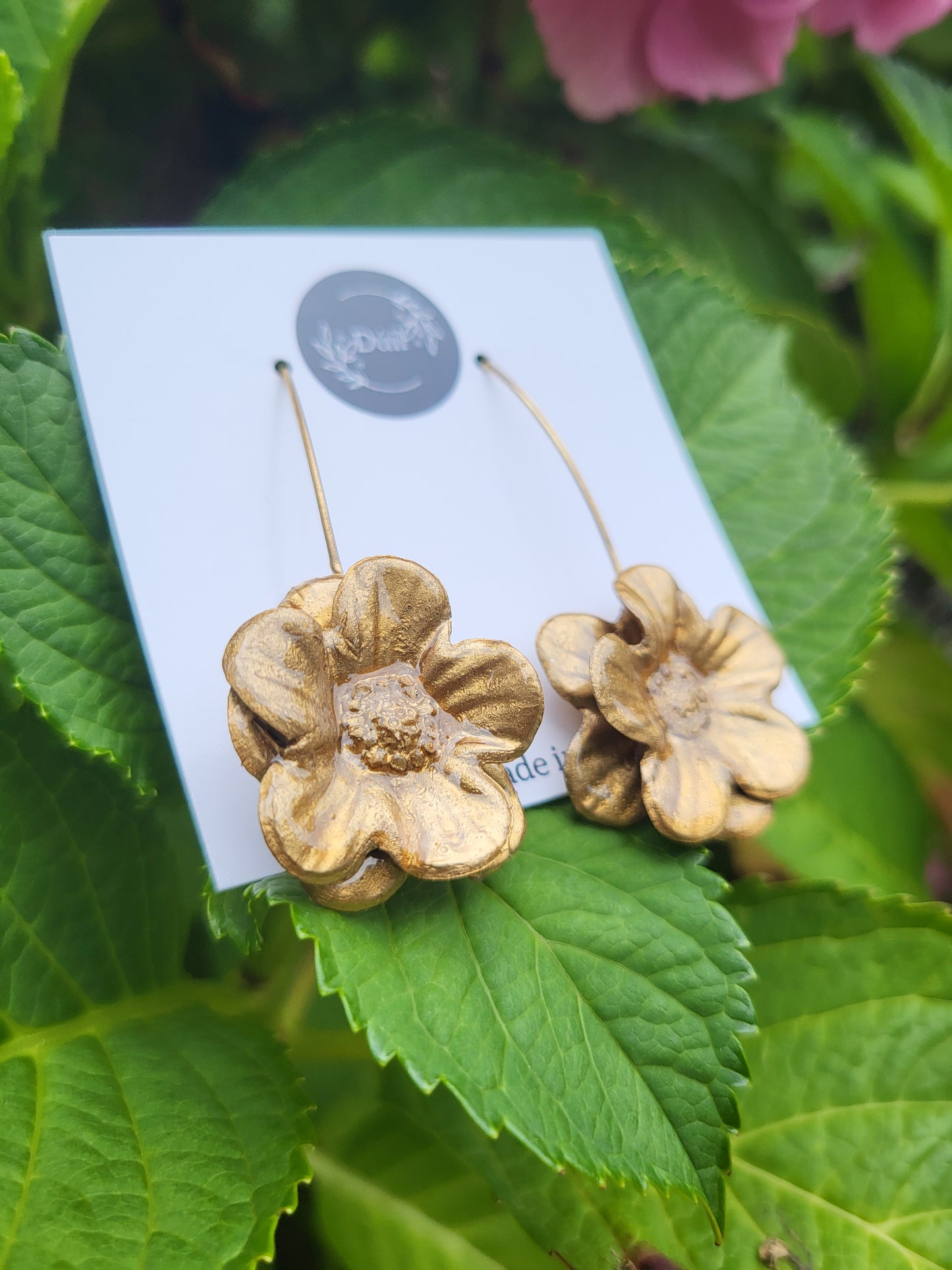 Gold Flower Dangle Drop Earrings