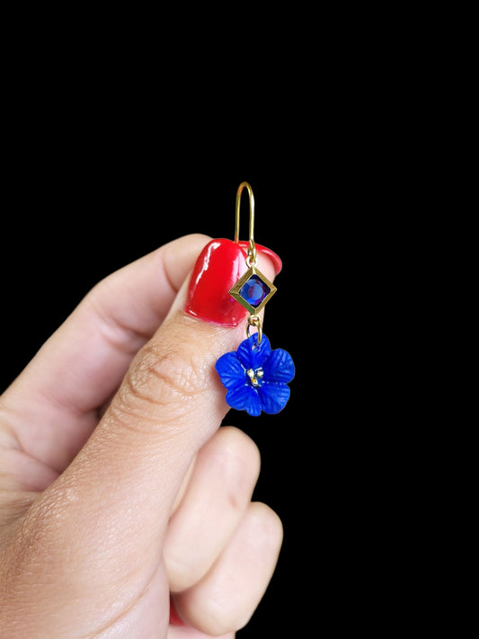 Blue and gold flower earrings