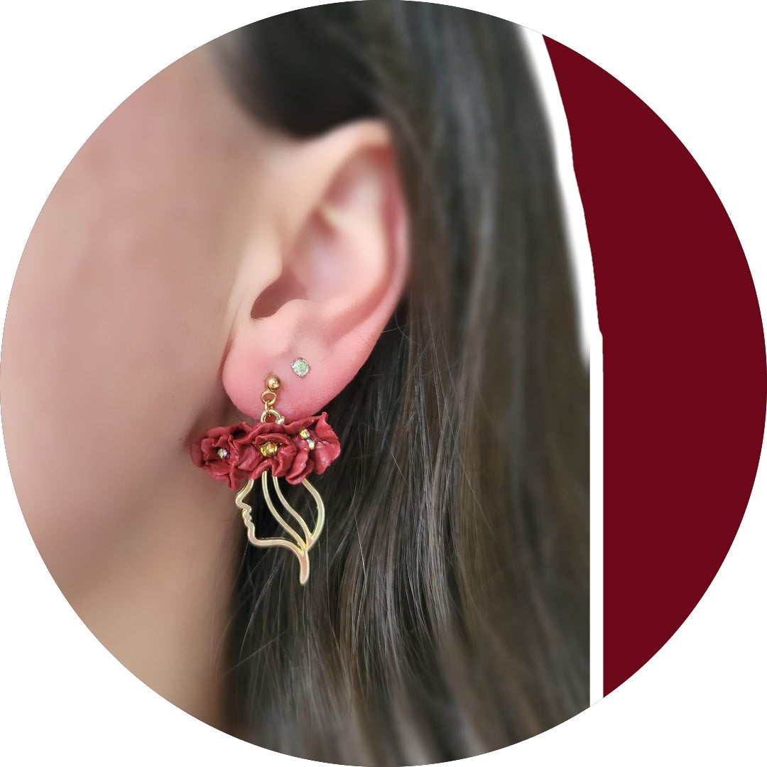 Dúil Doireann Deep Red Flower Goddess Statement Earrings - Handmade Irish Jewellery