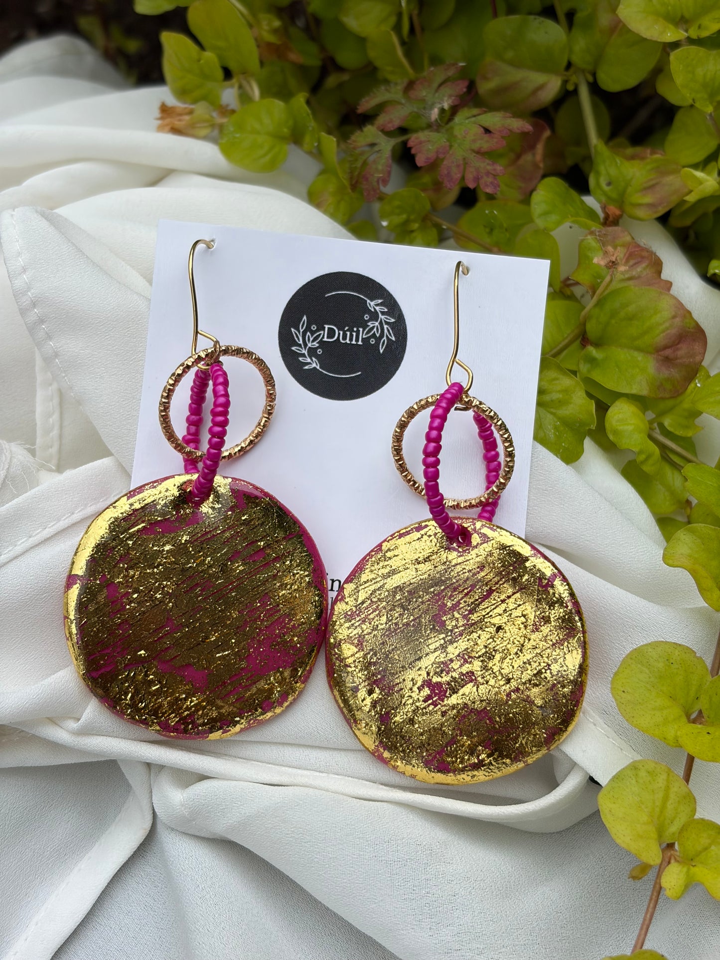 Fuchsia Luxe Gold Statement Earrings