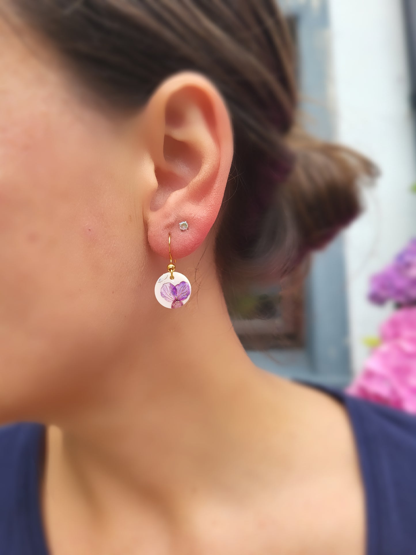 Hydrangea dainty dangle earrings