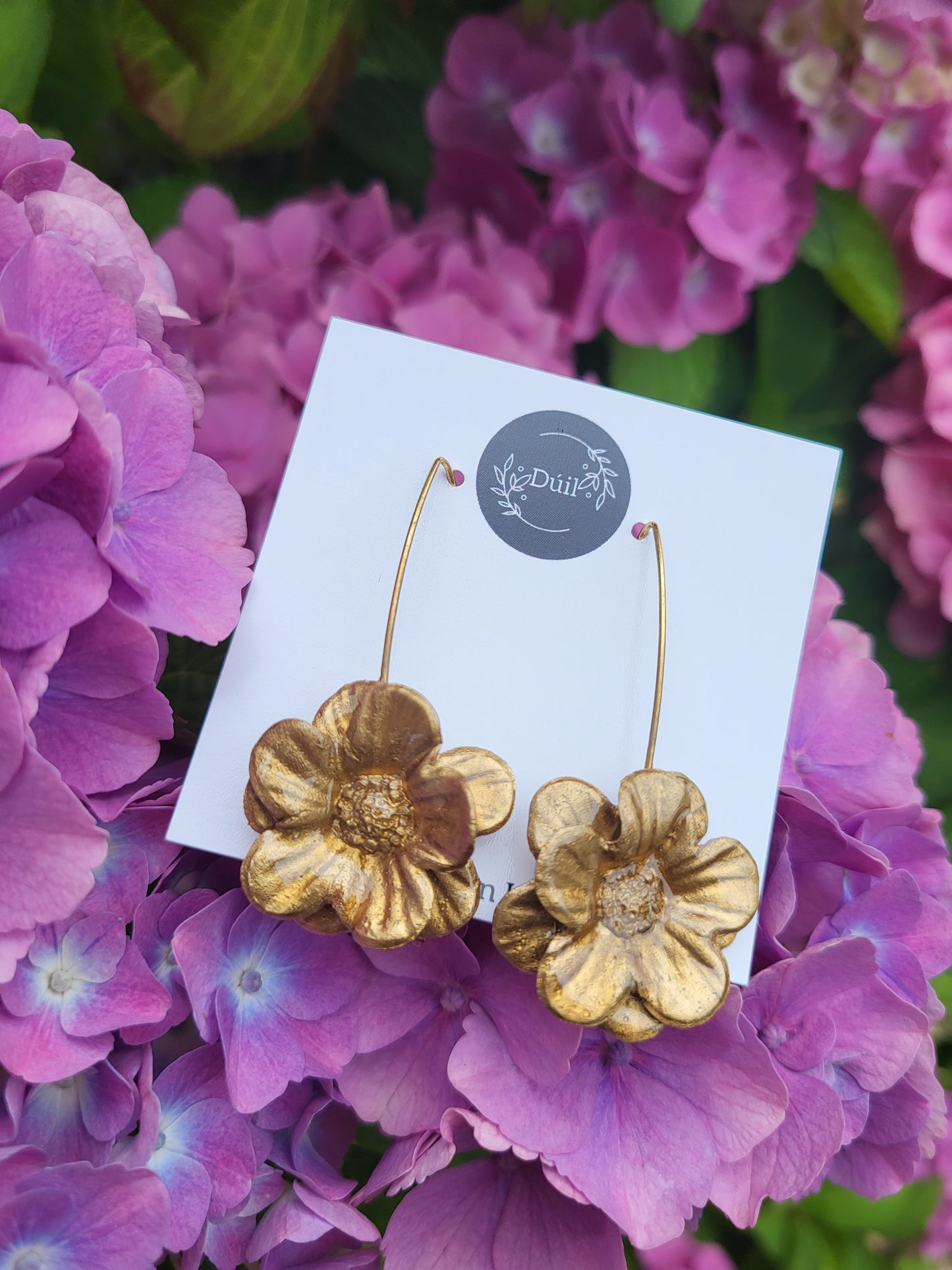 Gold Flower Dangle Drop Earrings