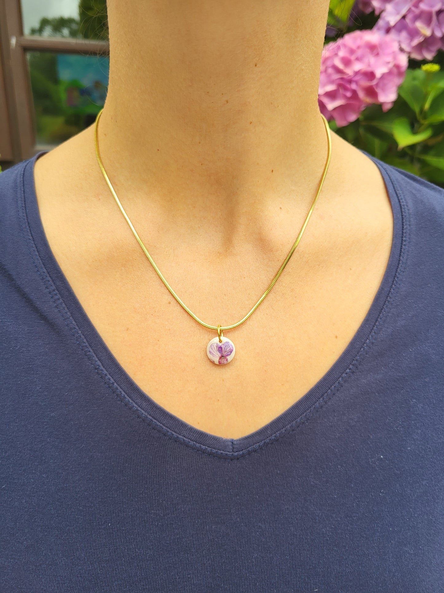 Hydrangea gold necklace