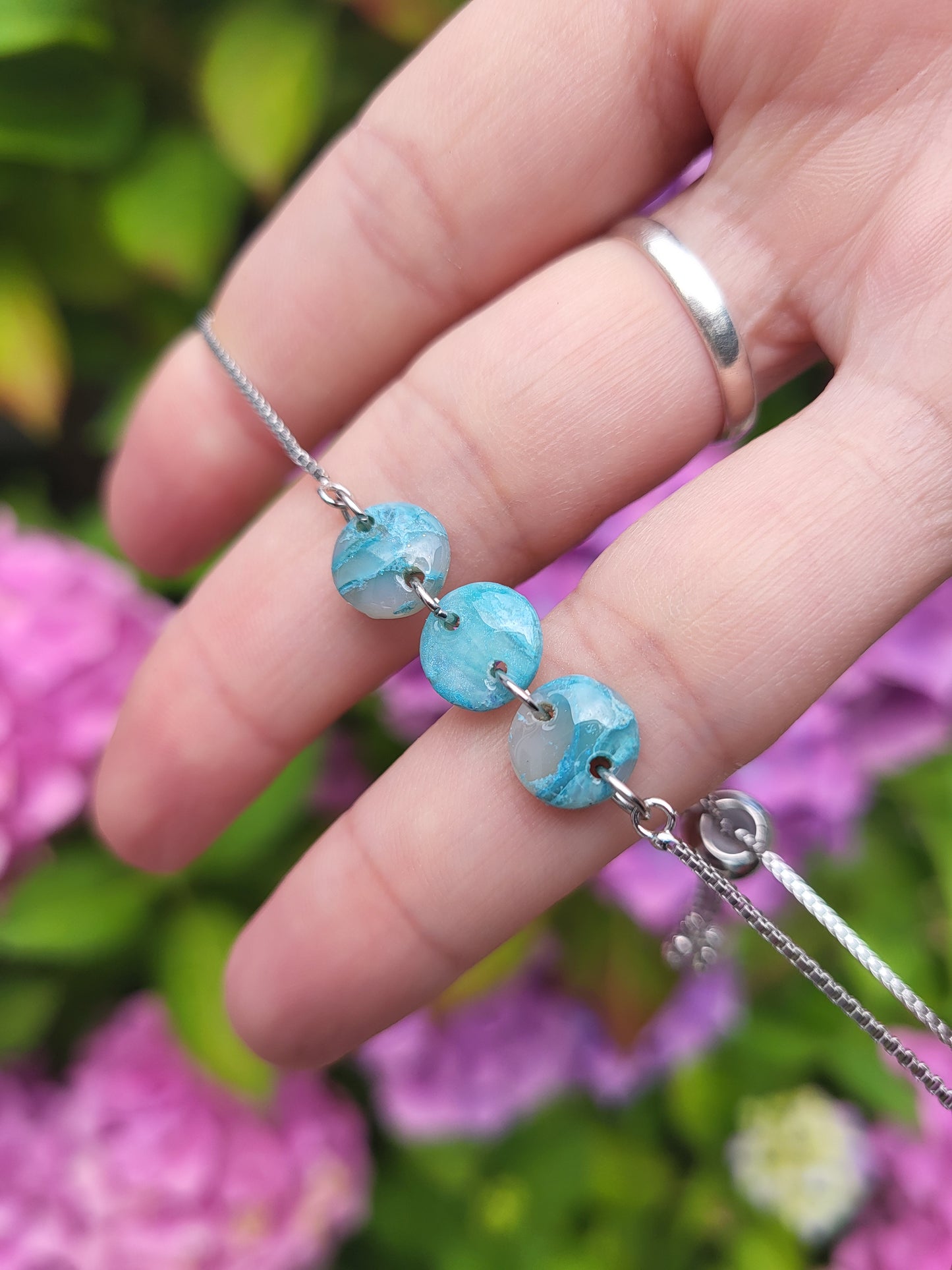 Sea foam silver adjustable bracelet
