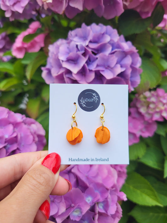Orange Petal Dainty Dangle Earrings