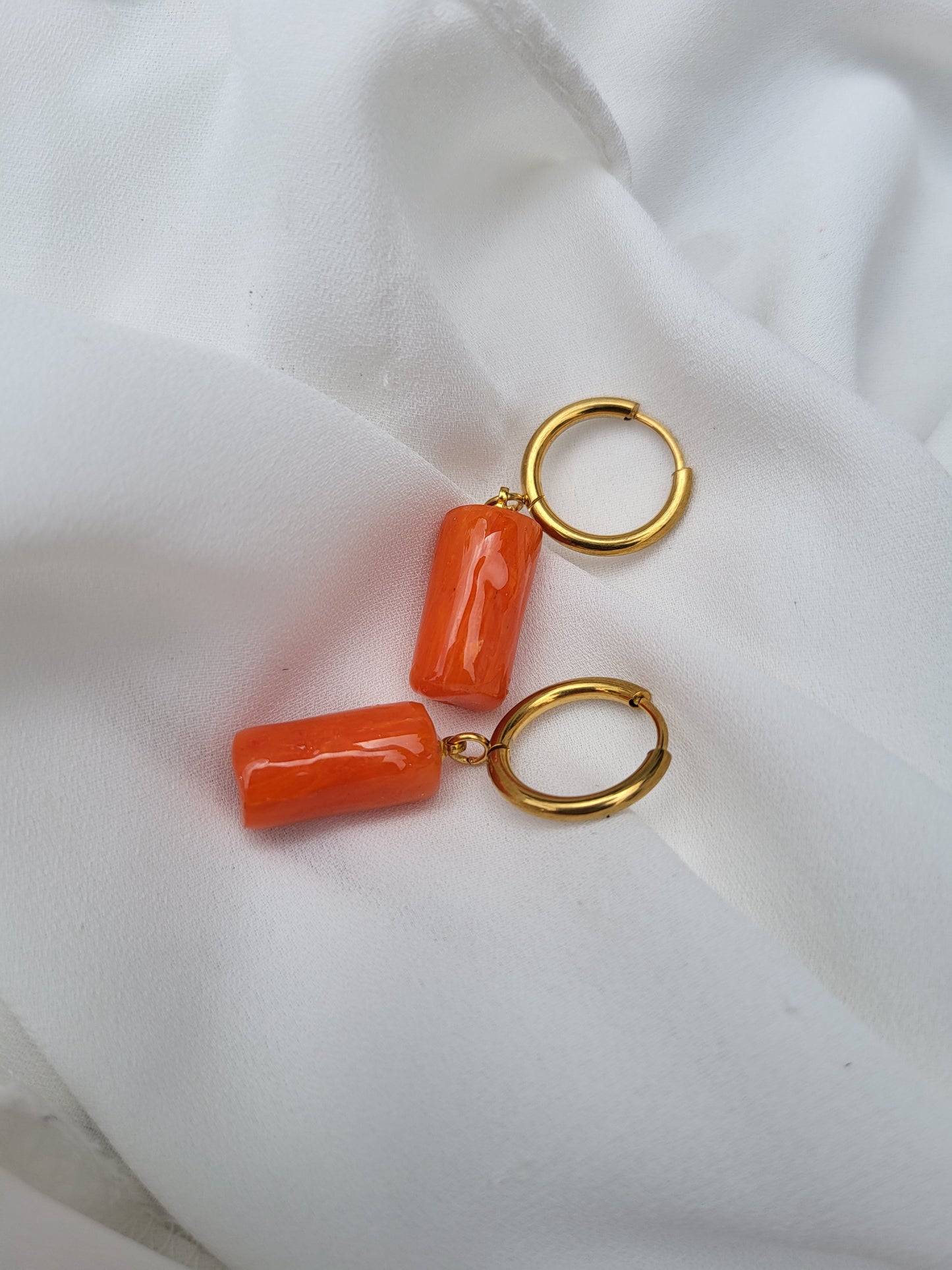Orange and gold hugging hoop earrings