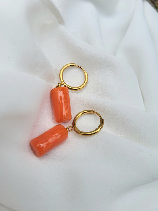 Orange and gold hugging hoop earrings