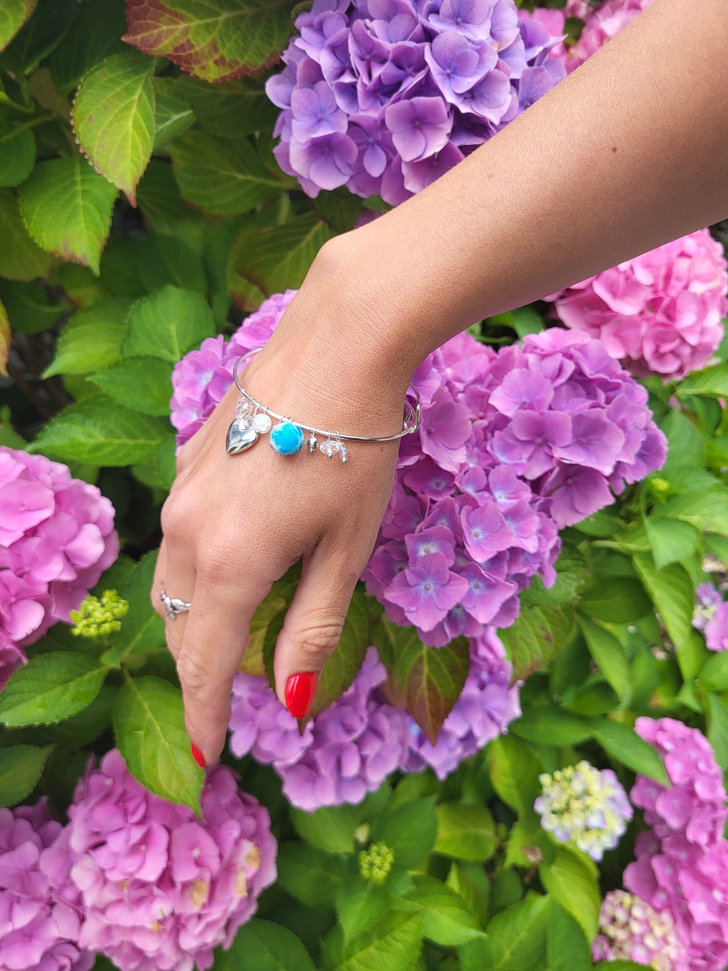 Silver adjustable charm bangle
