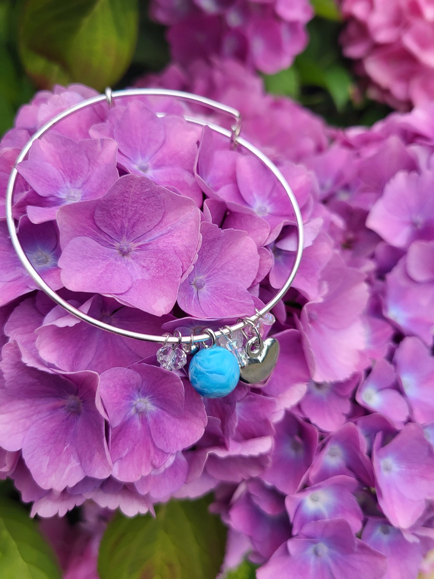 Silver adjustable charm bangle