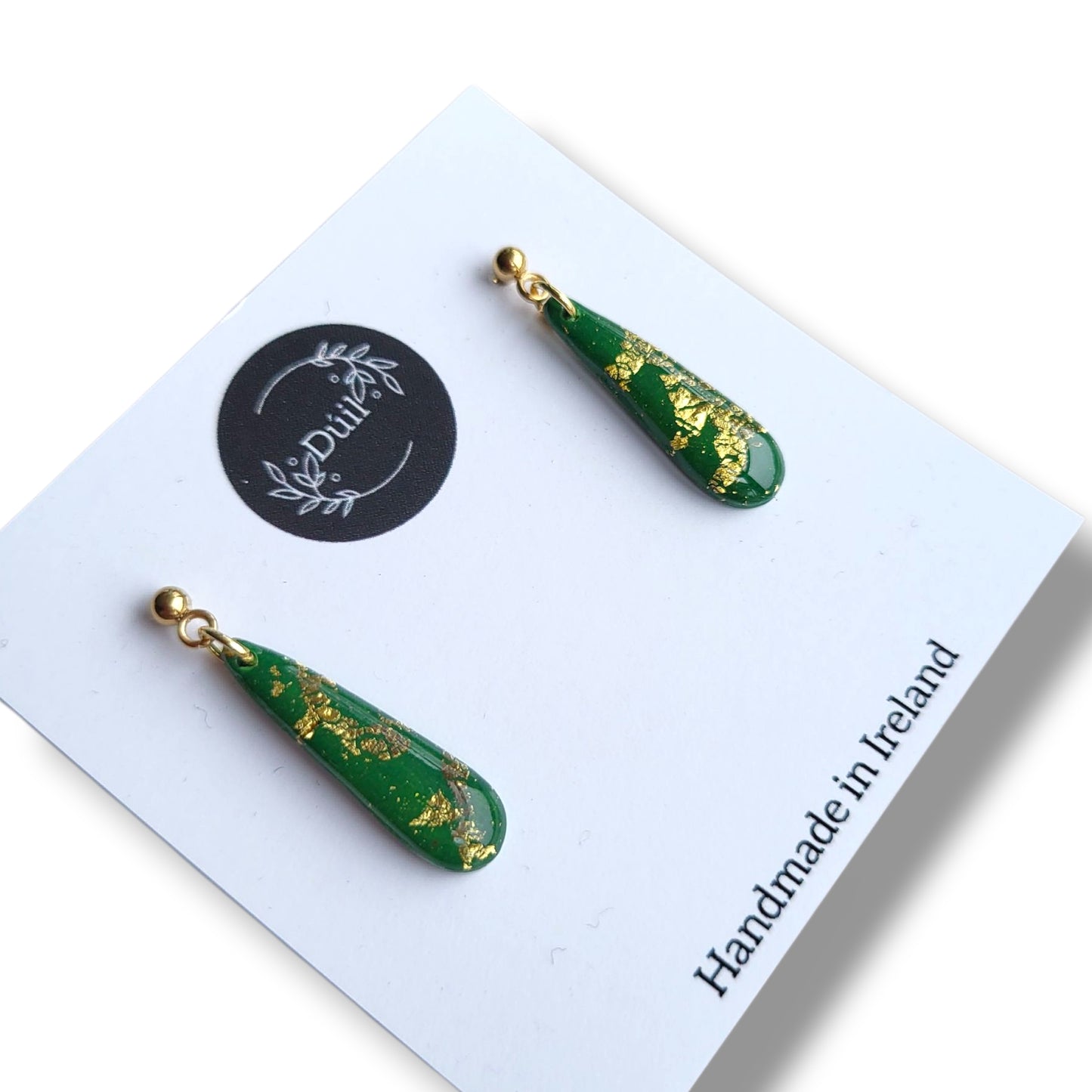 Olive Green and Gold Drop Dangle Earrings