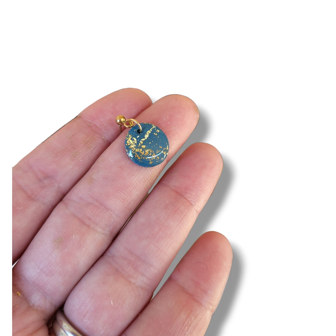 Deep Teal and Gold Dainty Dangle Earrings