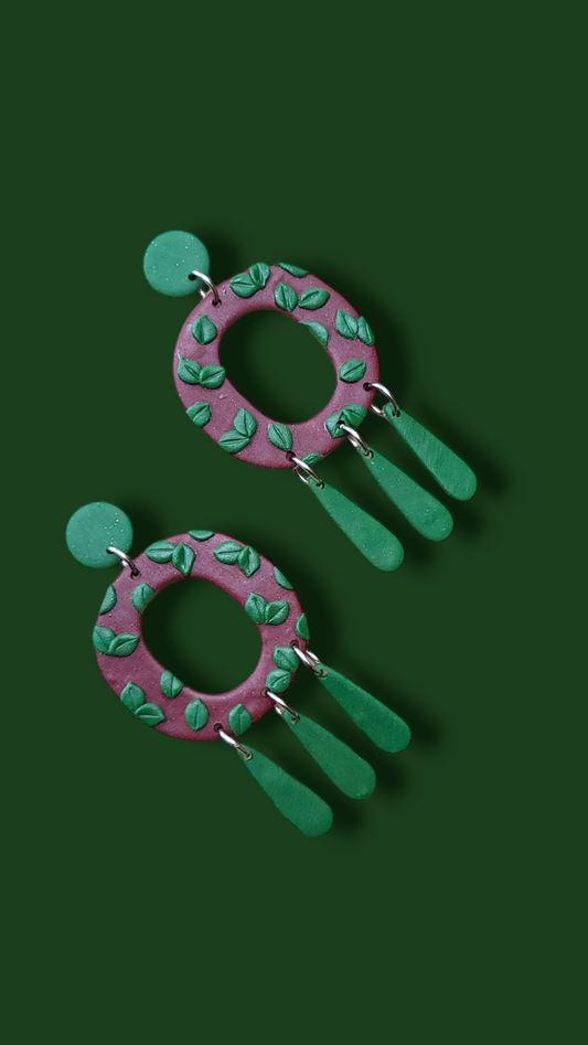 'Emma' Maroon and Green Dangle Earrings - Dúil