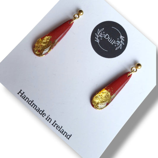 Dúil Deep Red and Gold Drop Dangle Earrings