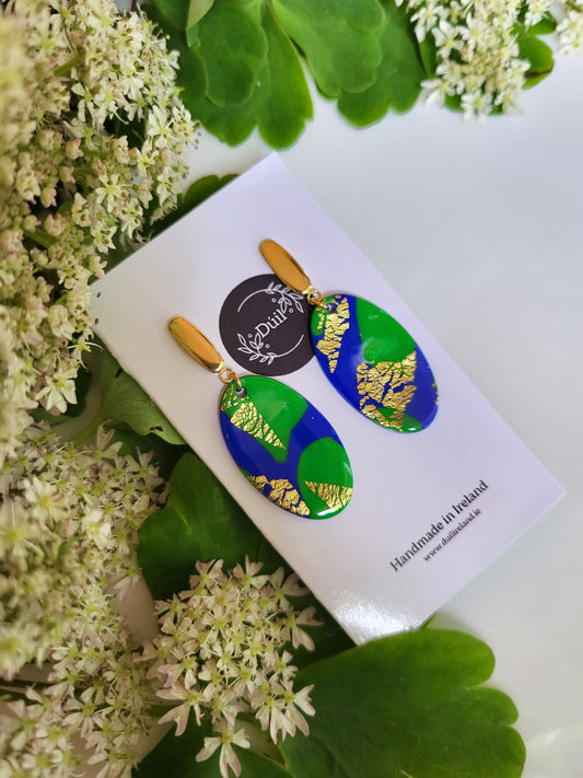 Blue & green oval dangle earrings - Dúil
