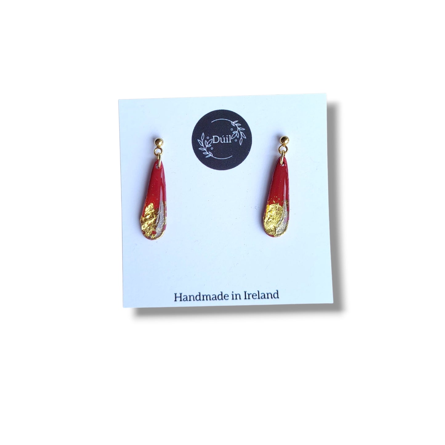 Dúil Deep Red and Gold Drop Dangle Earrings