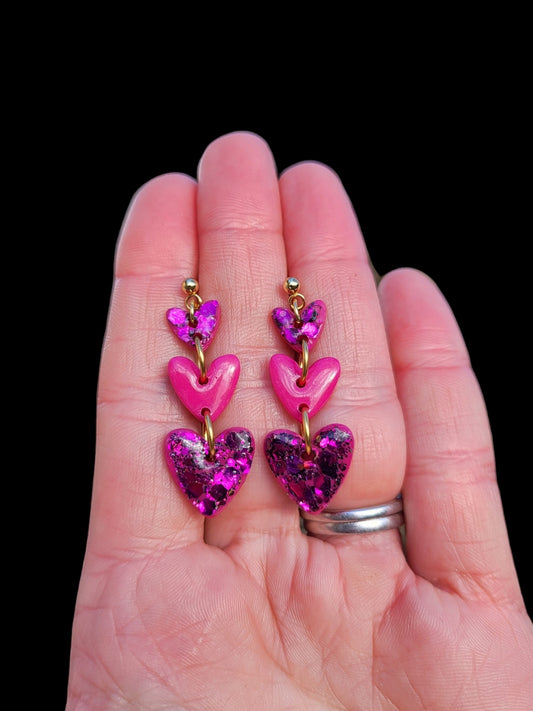 Pink Sparkle heart dangle earrings - Dúil