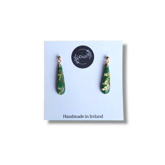 Olive Green and Gold Drop Dangle Earrings