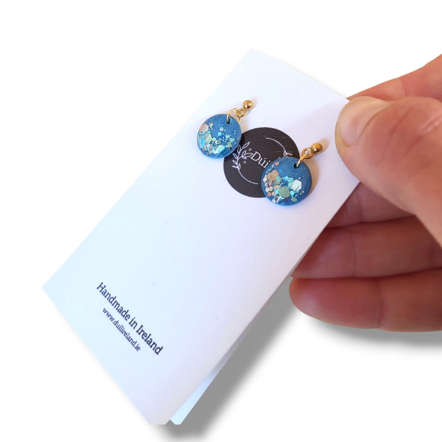 Blue Shimmer Dainty Dangle Earrings with Gold posts