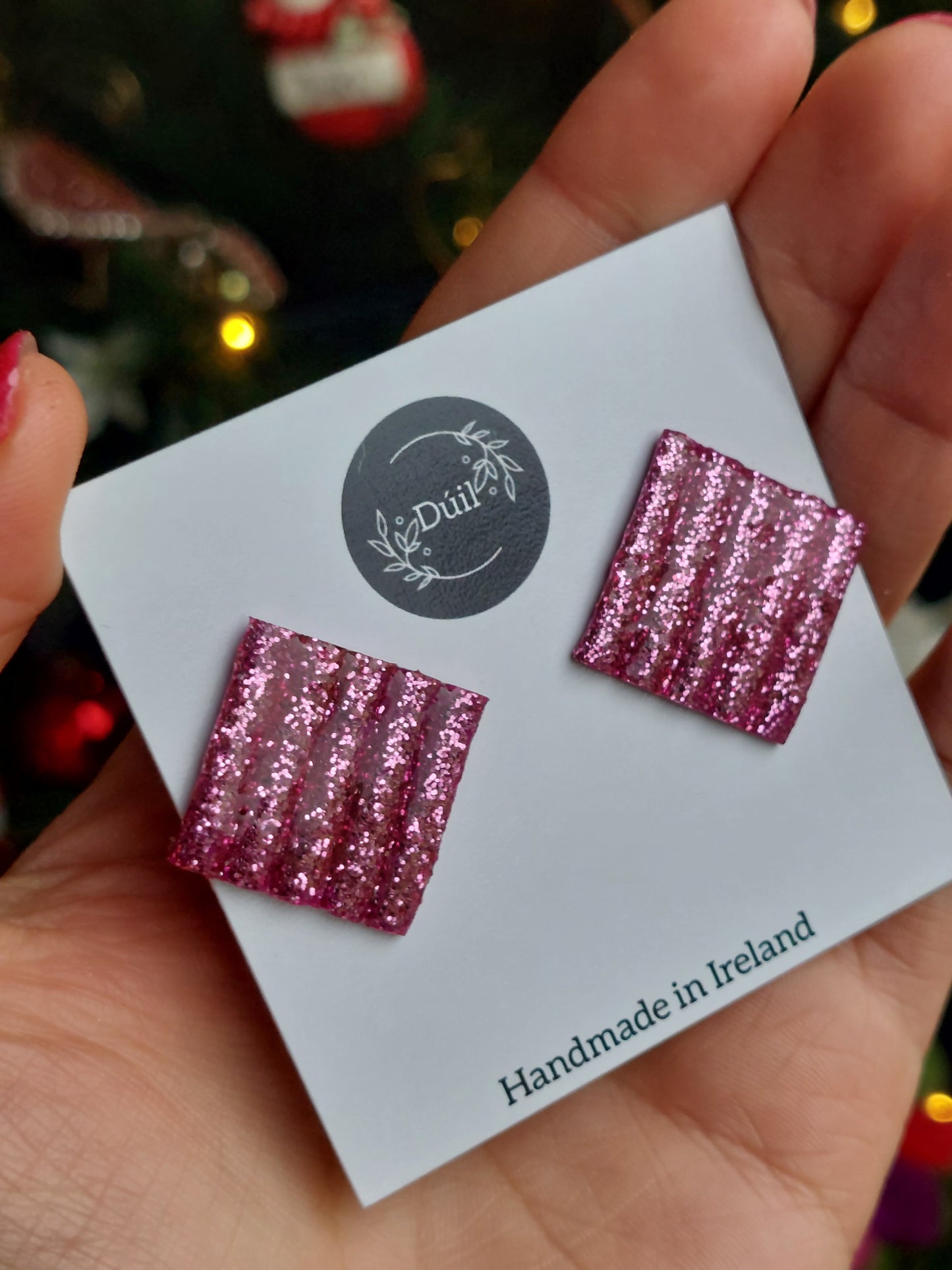 Dúil Pink Glitter statement studs - Dúil