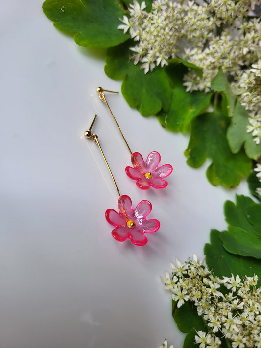 Pink frosted flower dangle drop earrings - Dúil