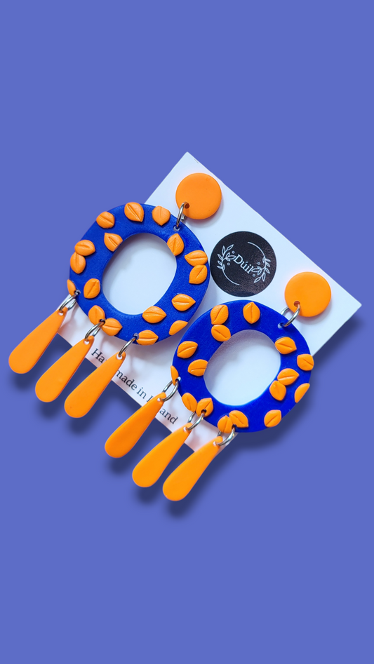 'Emma' Orange and Blue Dangle Earrings - Dúil