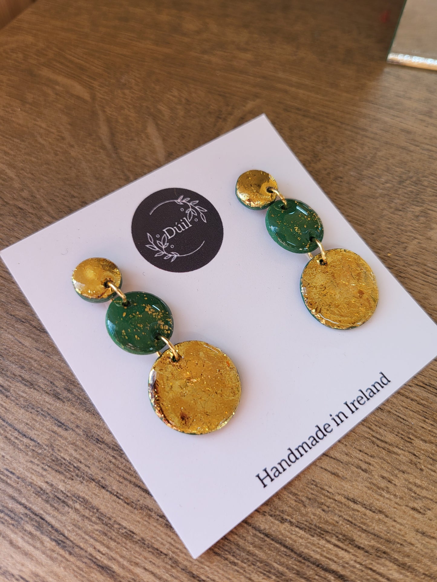 Green and Gold Boho Dangle Earrings