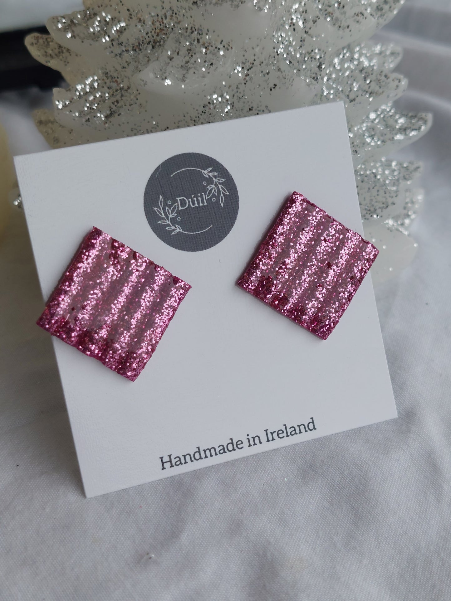 Dúil Pink Glitter statement studs - Dúil