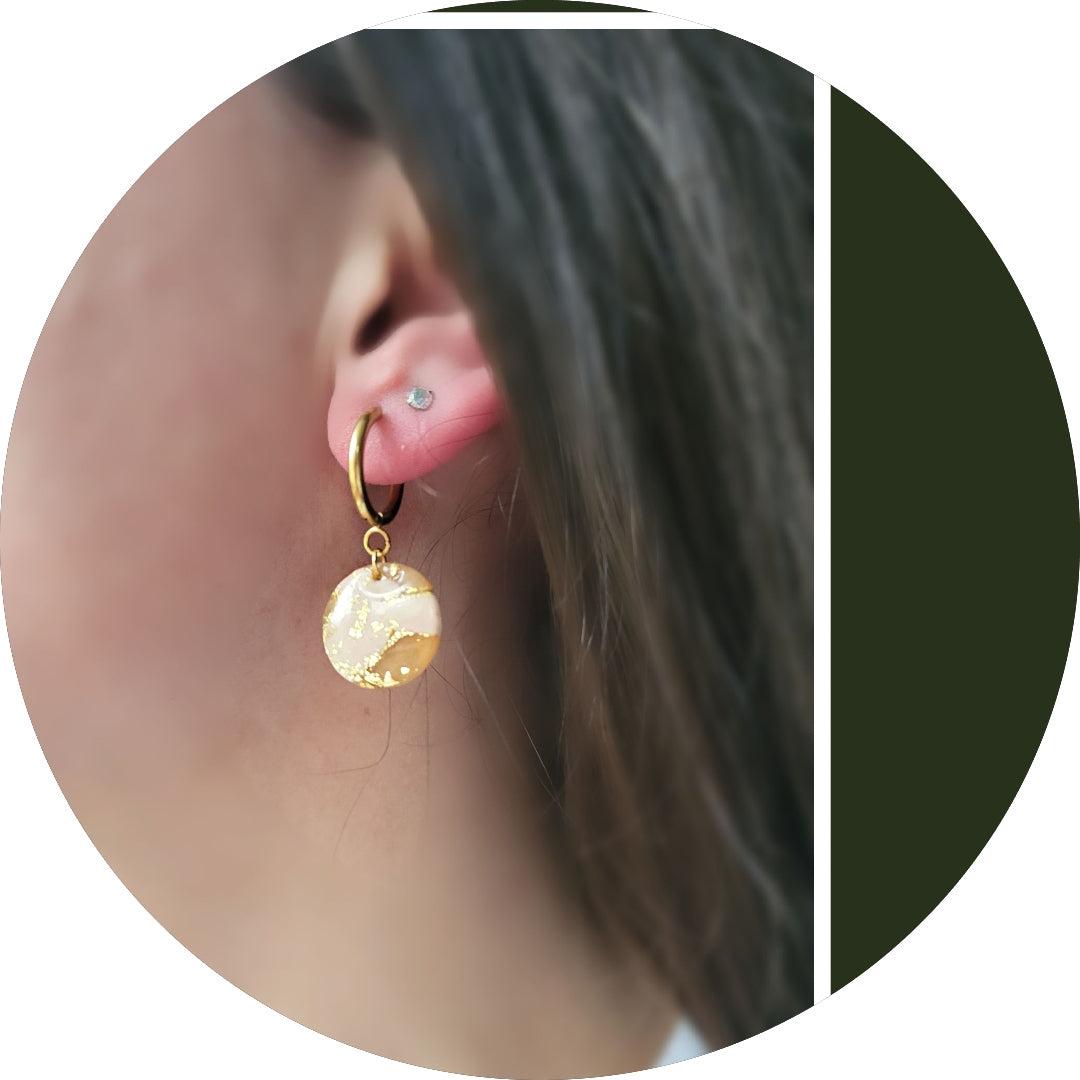 Dúil Lightweight Huggie Hoop Drop Earrings, Gold & Neutral Tones