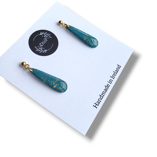 Rich Teal and Gold Drop Dangle Earrings