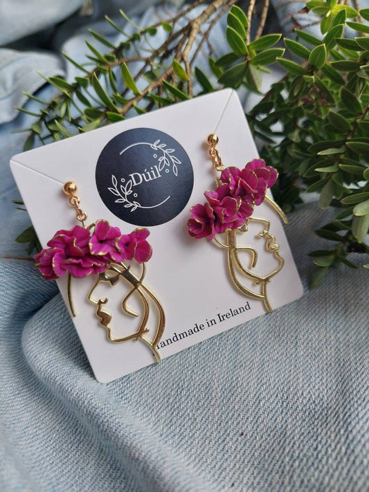 Dúil Danú Pink dangles |Irish made jewellery | Irish made earrings | Dúil | Face earrings | Goddess jewellery | Irish gifts - Dúil
