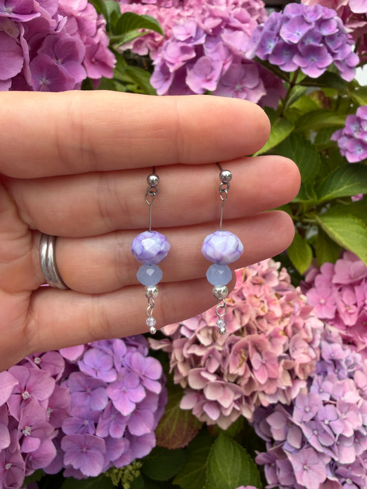 Pastel Purple and Blue Beaded Dangle Earrings