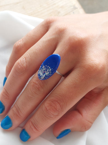 Dúil Bright blue & silver adjustable ring - Dúil
