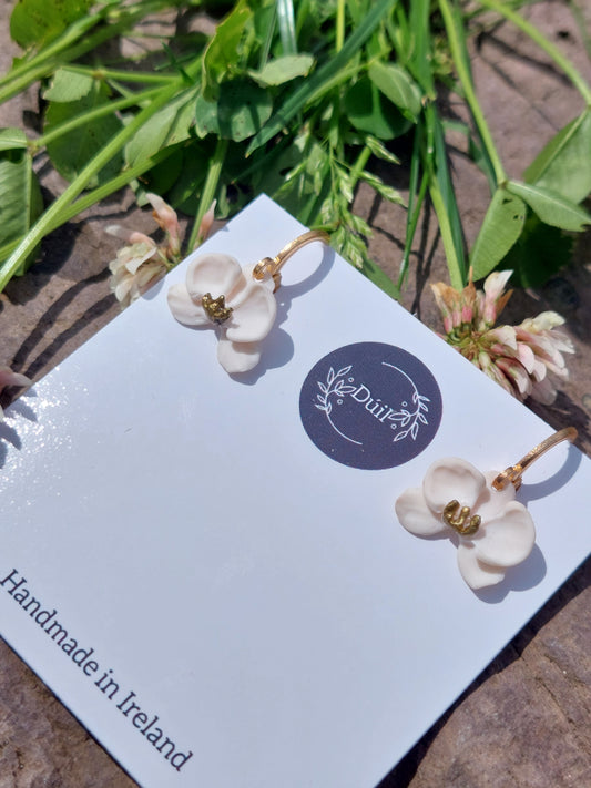 Mini orchid dangling earrings | polymer clay earrings | orchid earrings | Irish made earrings | Dúil | Irish jewellery | flower earrings - Dúil
