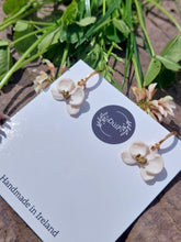 Load image into Gallery viewer, Mini orchid dangling earrings | polymer clay earrings | orchid earrings | Irish made earrings | Dúil | Irish jewellery | flower earrings - Dúil
