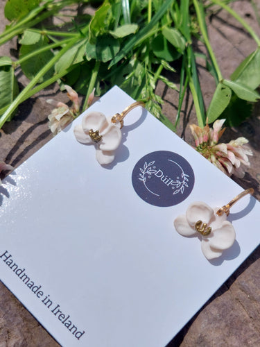 Mini orchid dangling earrings | polymer clay earrings | orchid earrings | Irish made earrings | Dúil | Irish jewellery | flower earrings - Dúil