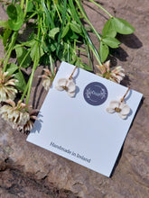 Load image into Gallery viewer, Mini orchid dangling earrings | polymer clay earrings | orchid earrings | Irish made earrings | Dúil | Irish jewellery | flower earrings - Dúil
