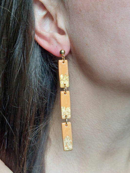 !!REDUCED!! Orange & gold long dangling earrings | Dúil Jewellery - Dúil