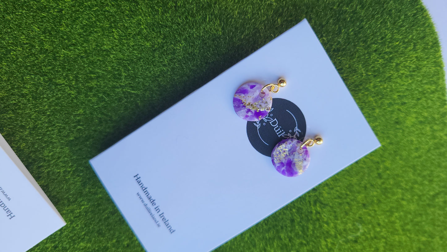 Dúil Purple Marble Dainty Dangle Earrings - Dúil