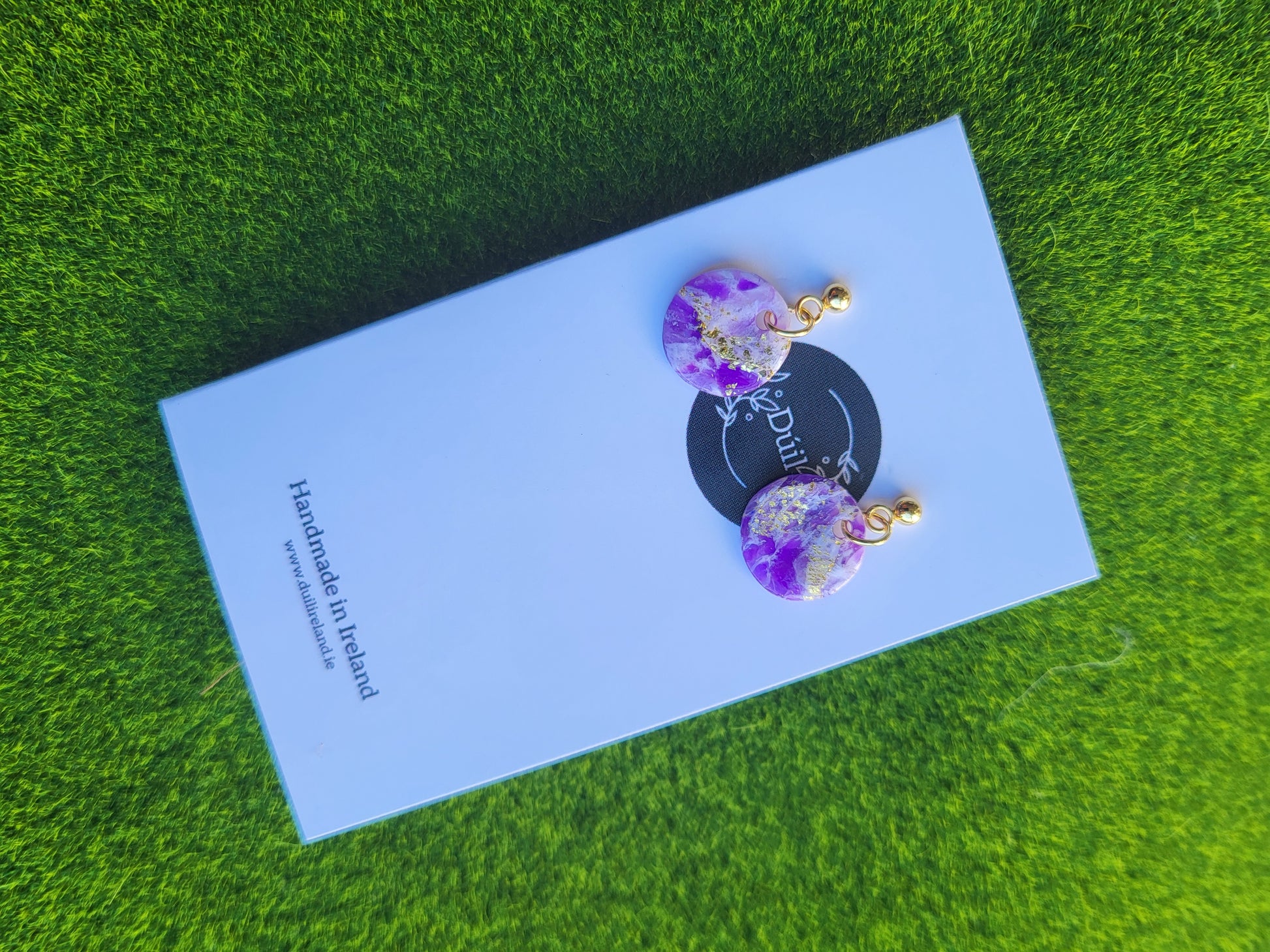 Dúil Purple Marble Dainty Dangle Earrings - Dúil