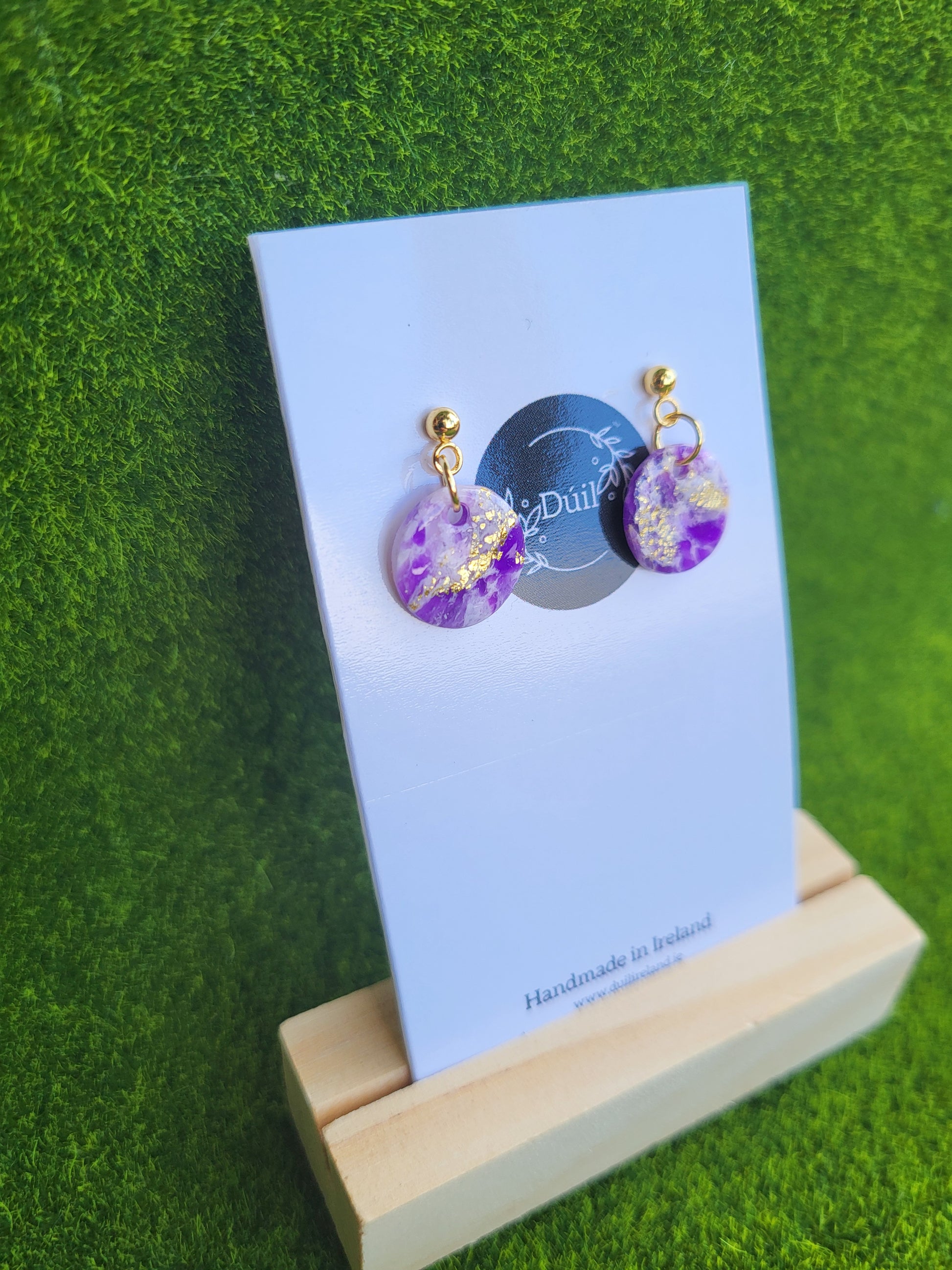 Dúil Purple Marble Dainty Dangle Earrings - Dúil