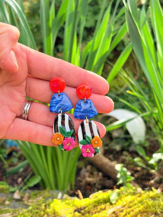 Striped Bloom Dangle Earrings